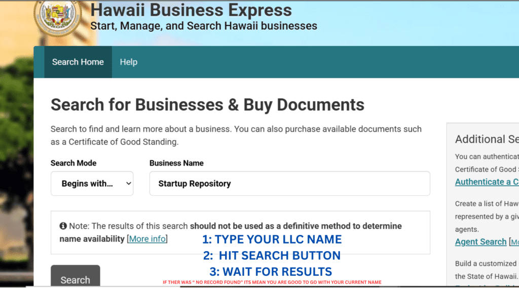 Hawaii LLC name search