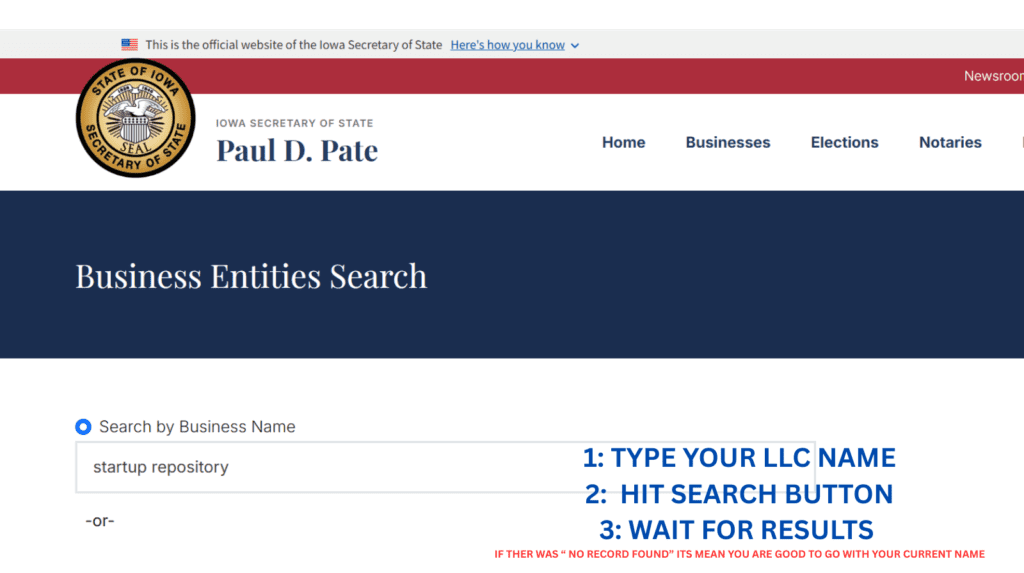 Iowa LLC name search