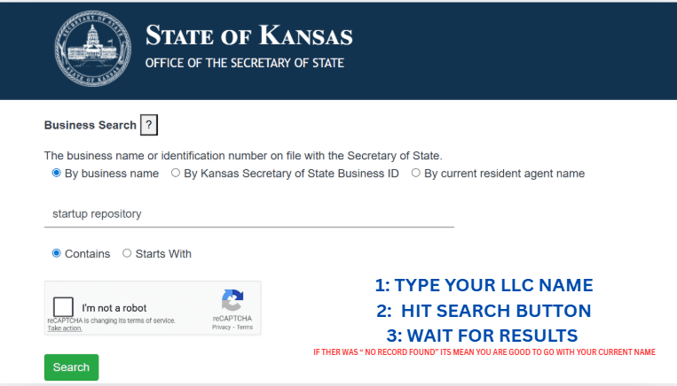 kansas LLC name search